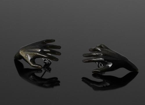 Sheen obsidian, white gold 585