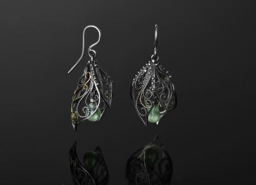 Silver 925, yellow gold 585, prasiolites